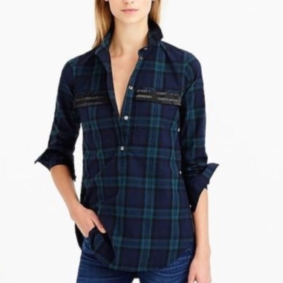 J. Crew Tops - J. Crew Plaid Beaded Chevron Popover Top